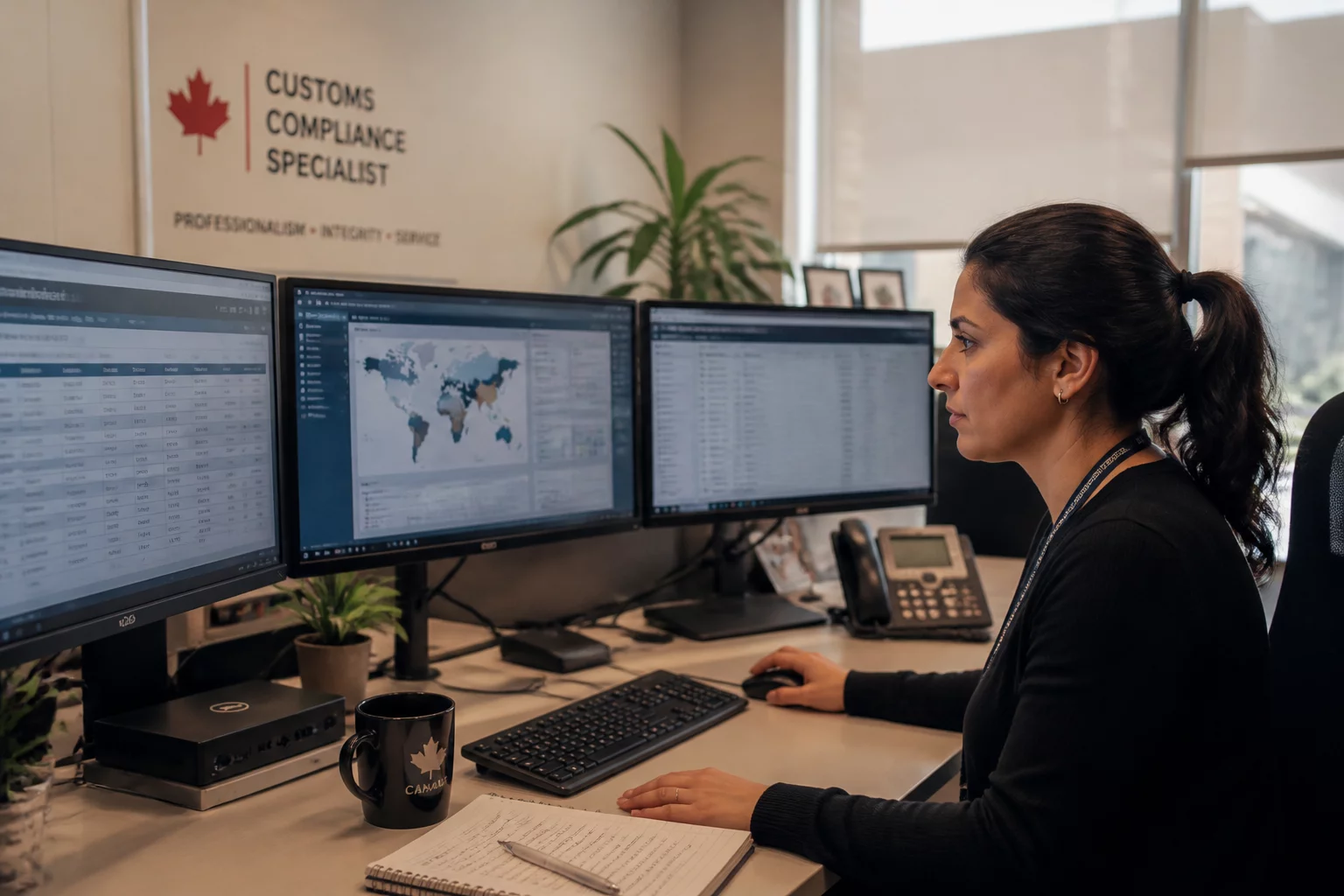 Logistics professional analyzing customs compliance manifests
