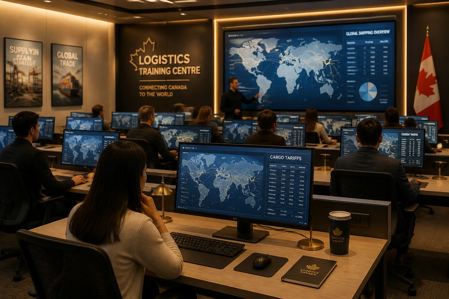 Customs training computer lab with freight dispatch systems